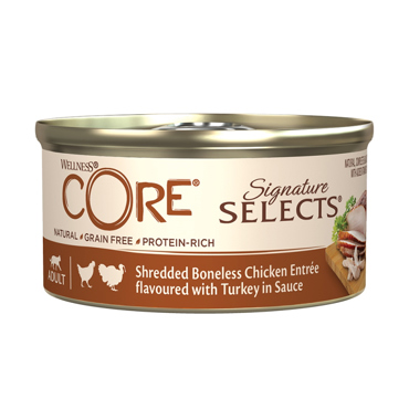 WELLNESS CORE ΚΟΝΣΕΡΒΑ ΓΑΤΑΣ SHREDDED CHICKEN &TURKEY SAUCE 79g