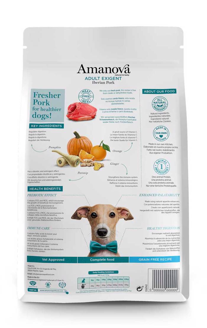 Amanova Adult Exigent Iberian Pork Grain Free Xira Trofi xoris Sitira ga Enilikous Skulous me Xoirino 2Kg