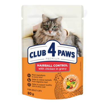 CLUB4PAWS Υγρή Τροφή Γάτας Hariball Control Κοτόπουλο σε σάλτσα 80gr