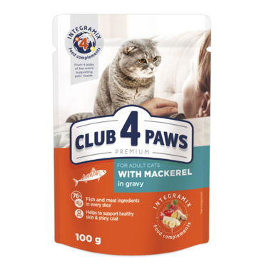 CLUB4PAWS Υγρή Τροφή Γάτας Adult με Σκουμπρί σε σάλτσα 100gr