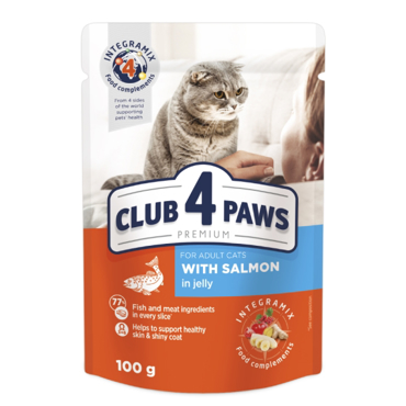 CLUB4PAWS Υγρή Τροφή Γάτας Adult με Σολομό σε ζελέ 100gr