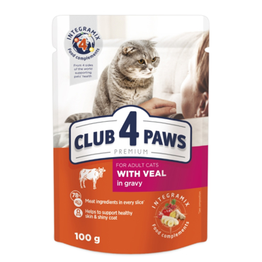 CLUB4PAWS Υγρή Τροφή Γάτας Adult με Μοσχάρι σε σάλτσα 100gr