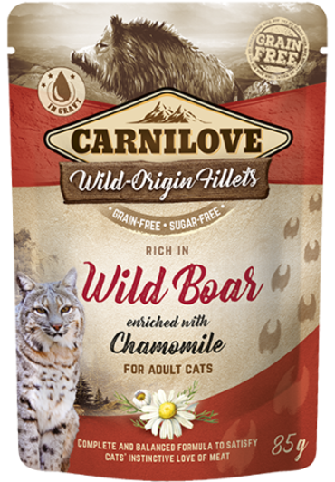 Carnilove® Cat Pouches Wild Boar enriched with Chamomile 85gr