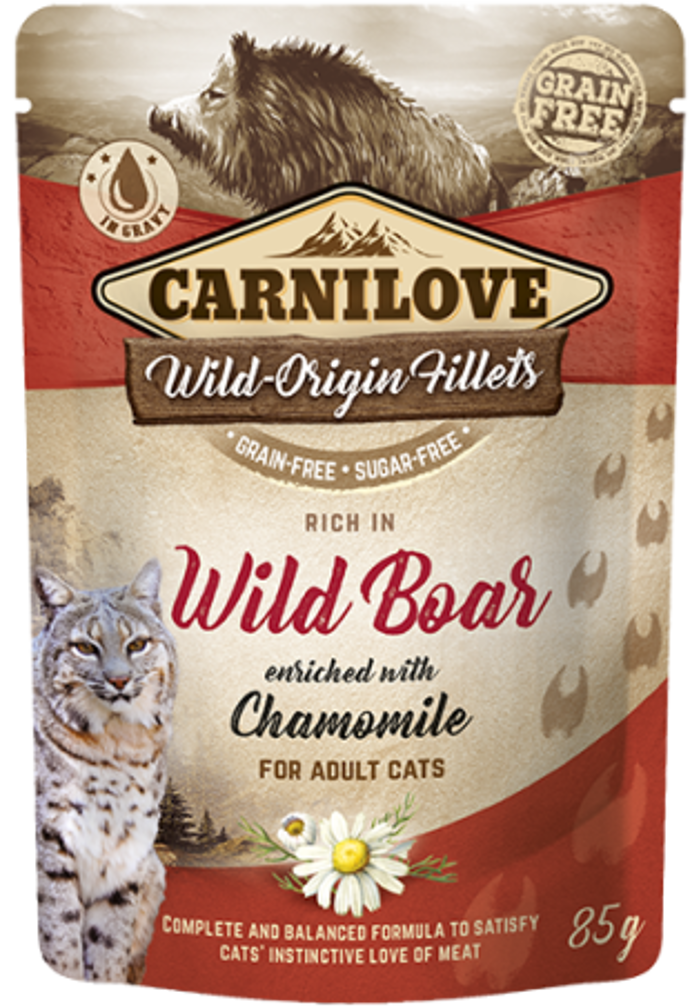 Carnilove® Cat Pouches Wild Boar enriched with Chamomile 85gr