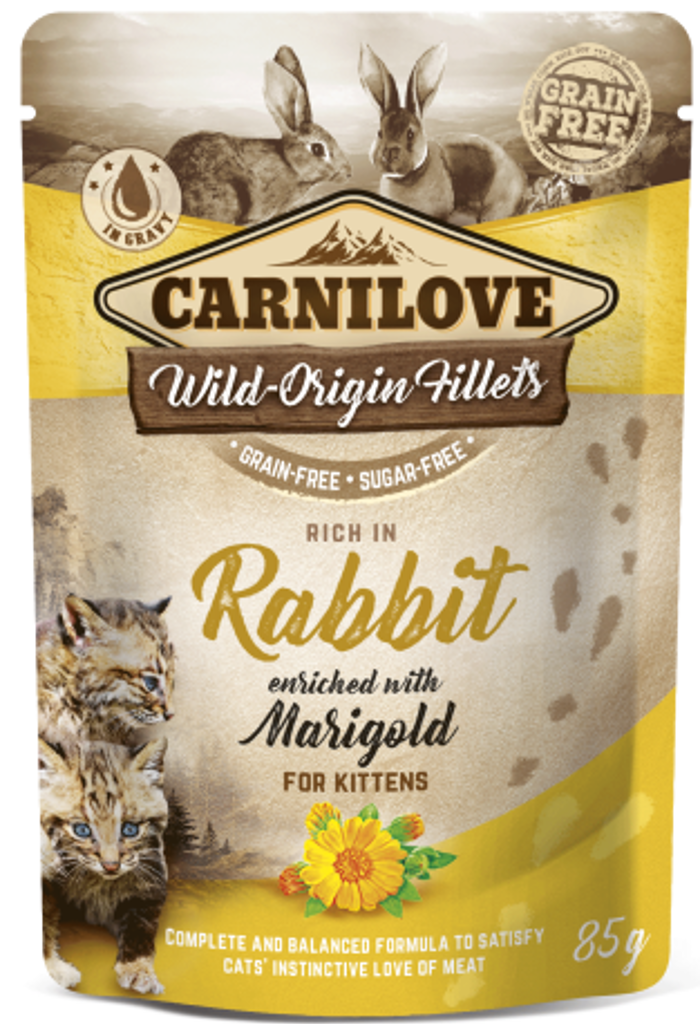 Carnilove® Cat Pouches Rabbit enriched with Marigoldfor Kitten 85gr