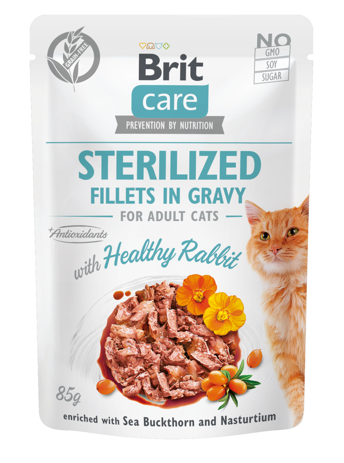 Brit Care® Cat Pouches Fillets In Gravy Rabbit for Sterilised 85gr