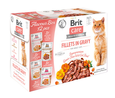 Brit Care® Cat Pouches Fillets in Gravy Flavour Box 12x85gr