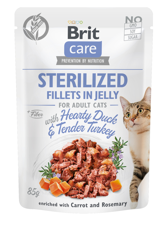 Brit Care® Cat Pouches Fillets In Jelly Duck & Turkey with Carrot & Rosemary 85gr