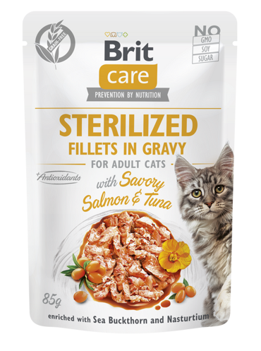 Brit Care® Cat Pouches Fillets In Gravy Sterilised Salmon & Tuna 85gr