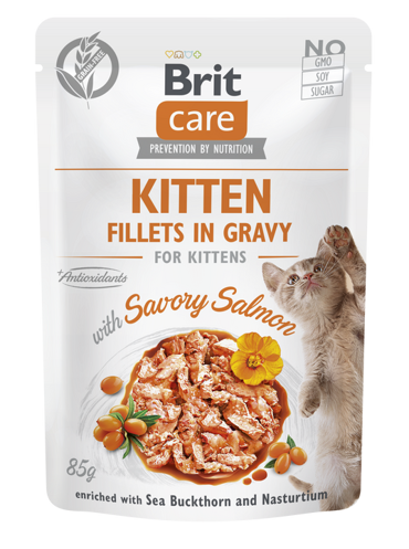 Brit Care® Cat Pouches Fillets In Gravy Kitten Salmon 85gr