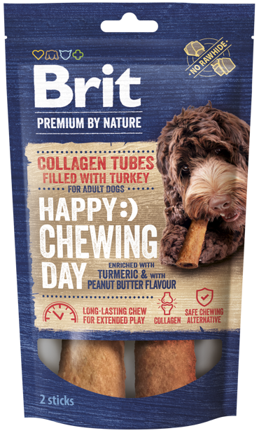 Brit Premium By Nature® Dog Collagen Tubes Filled with Turkey Happy Chewing Day with Tumeric & Peanut Butter 80gr 2τμχ