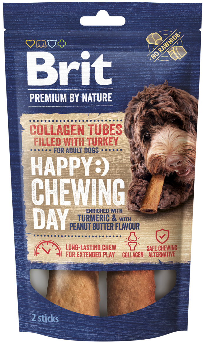 Brit Premium By Nature® Dog Collagen Tubes Filled with Turkey Happy Chewing Day with Tumeric & Peanut Butter 80gr 2tmx