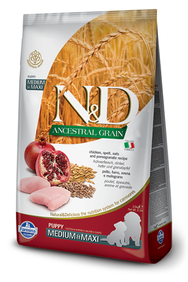 Farmina Ancestral Grain Puppy Med & Maxi  Ξηρά Τροφή με Λίγα Σιτηρά για Κουτάβια Μεσαίων & Μεγαλόσωμων Φυλών με Κοτόπουλο και Ρόδι 2.5kg