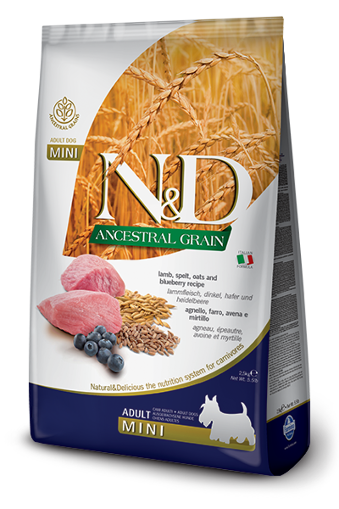N&D ANCESTRAL LAMB&BLUEBER ADULT MINI 800GR XIRA TROFI SKuLOu