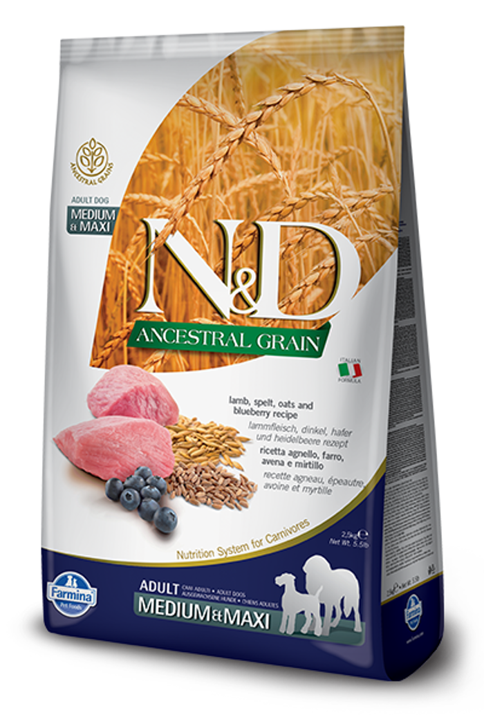 N&D ANCESTRAL LAMB&BLUEBER ADULT MED/MAX 2.5KG XIRA TROFI SKuLOu