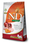 N&D Dog Pumpkin, Chicken & Pomegranate Adult Mini Xira Trofi ga Skulous Enilikous Mini Fulon me Kotopoulo kai Rodi 2.5KG