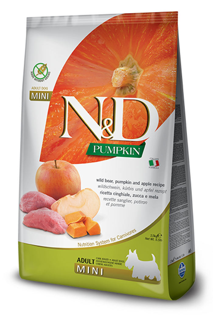 N&D PUMPKIN BOAR&APPLE ADULT MINI 2.5KG XIRA TROFI SKuLOu