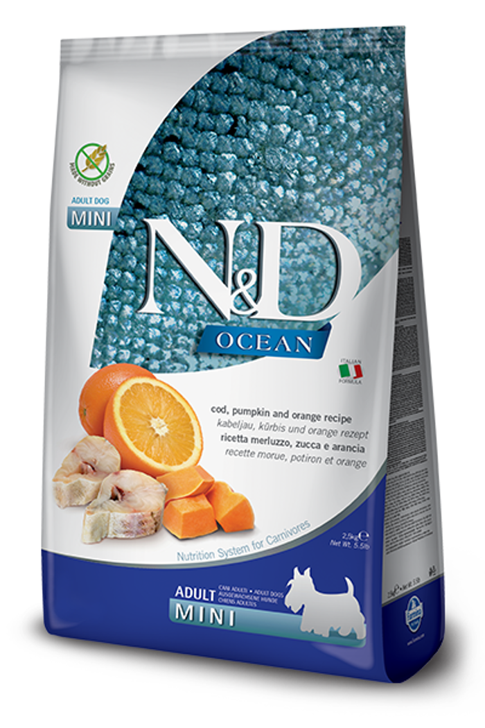 N&D OCEAN PUMPKIN FISH&ORANGE ADULT MINI 2.5KG XIRA TROFI SKuLOu