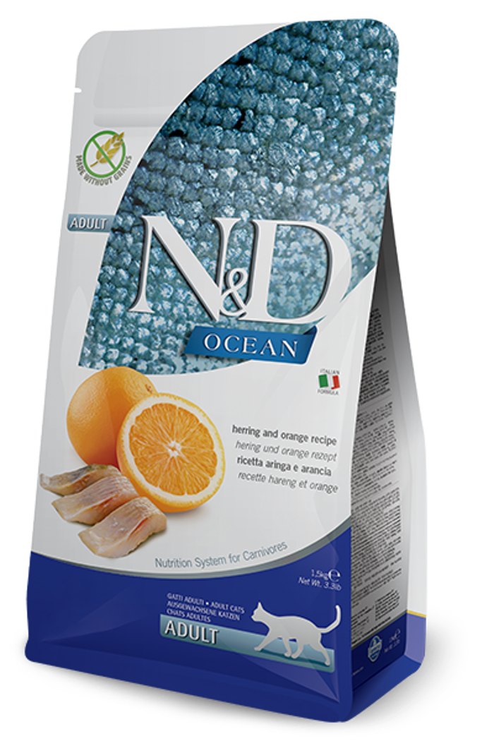 Farmina N&D Ocean Adult Grain Free Xira Trofi ga Enilikes Gtes me Renga kai Portokali 1,5Kg