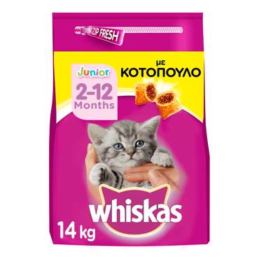 WHISKAS ΞΗΡΑ ΤΡΟΦΗ ΓΑΤΑΣ JUNIOR CHICKEN 14KG